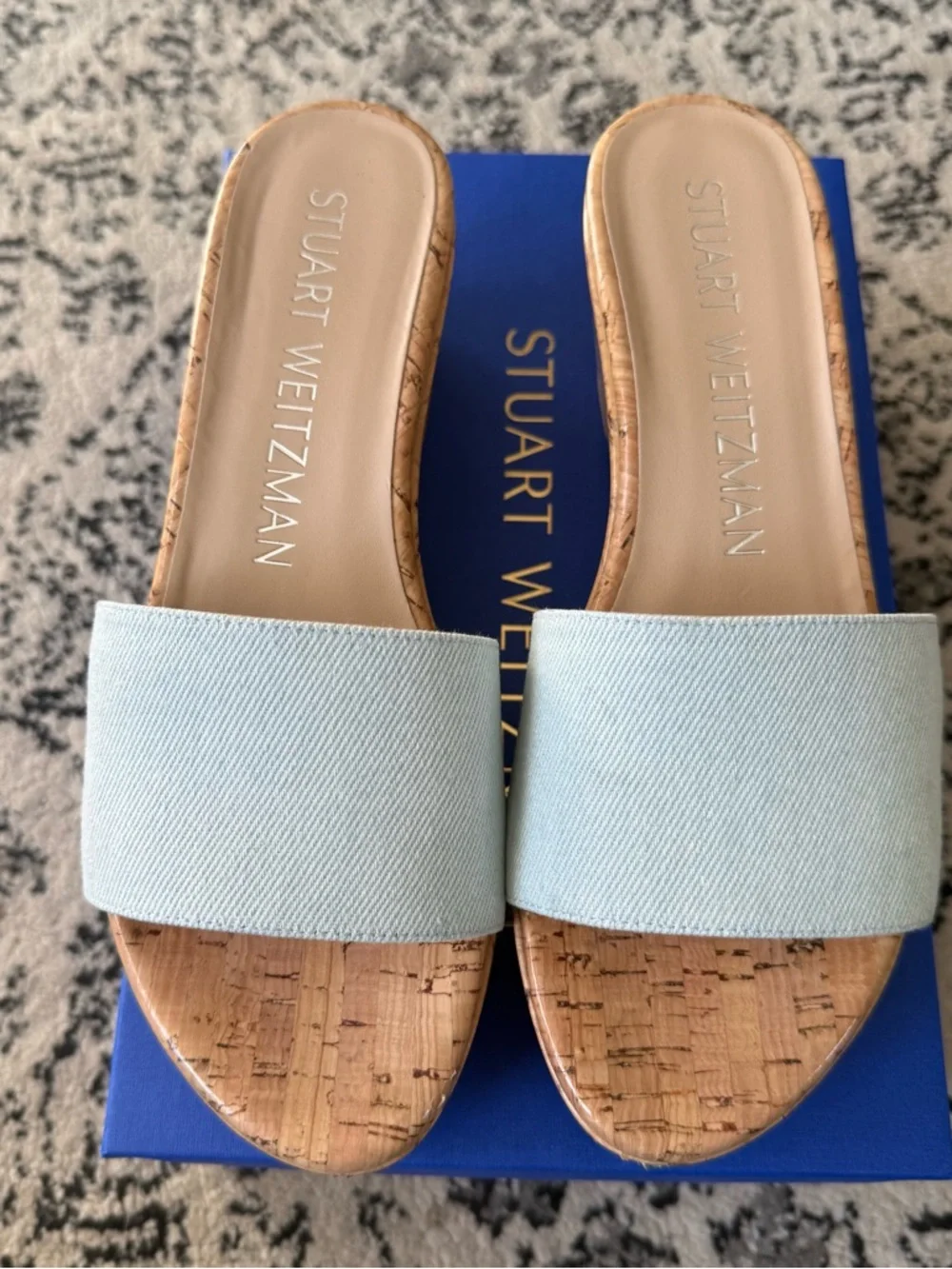 Stuart Weitzman Summer Wedge Heel Vintage Denim Cork Women’s Size 7 / 37.5 - Picture 9 of 15